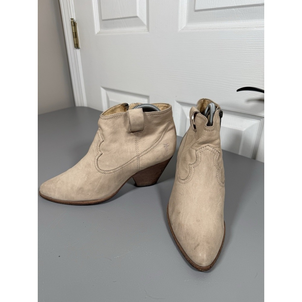 Frye Reina Heeled Ankle Boots Bootie Women's US 7.5M Beige Leather Zip 3472056